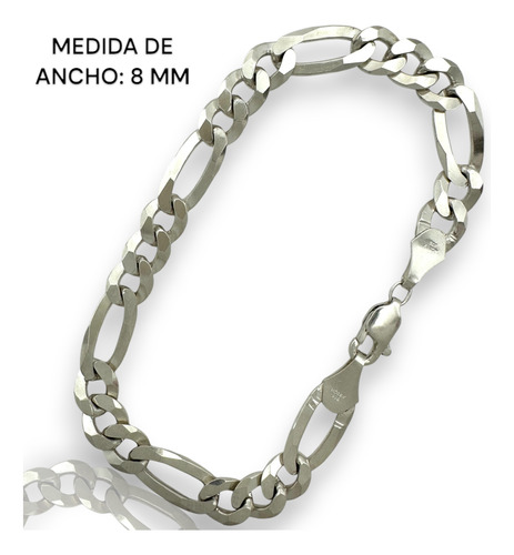Pulsera Esclava Hombre Y Mujer Figaro Plata Duodeluxejoyas® Plateado 8 Mm 16 Cm