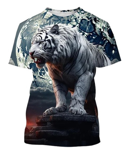 Playeras Con Estampado 3d De Tigre Blanco Para Hombre 2024