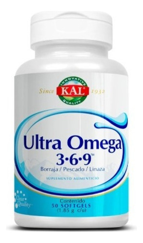 Suplemento KAL Omega 3, 6 y 9 de 185g de 185mL x 60 un - cápsula