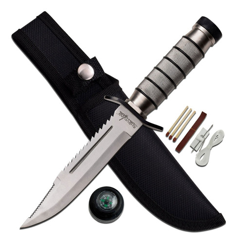 Cuchillo Supervivencia 24cm Campismo Rescate Campo 695 Color Plateado