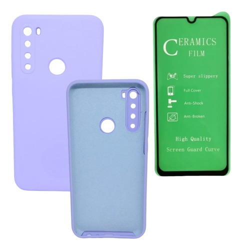 Silicone Case Para Xiaomi Redmi Note 8 Y Vidrio Ceramico