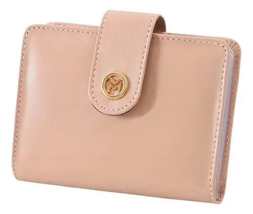 Cartera de piel auténtica para mujer 175/ 174, color nude, cartulina, diseño de tela de piel lisa