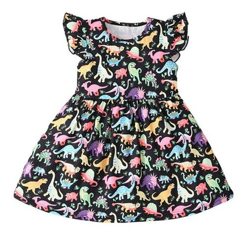 Vestido J Para Niñas Pequeñas, Bonito Estampado De Dinosauri