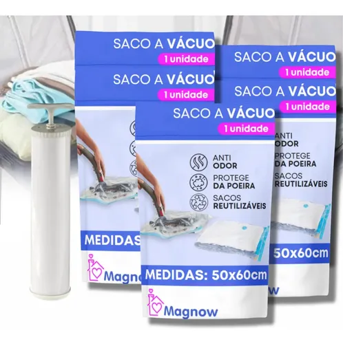 Kit 5 Sacos Organizadores Magnow 50x60cm Com Bomba Saco Vacuo Via...