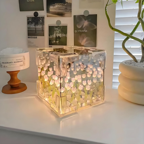 Diy Espejo Led Cube Tulipanes Lamparas Led Lamparas De Noche