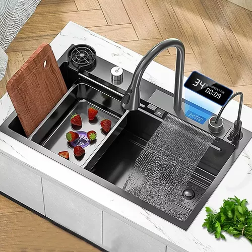  Kitchen Sinks Fregadero multifuncional negro hecho de