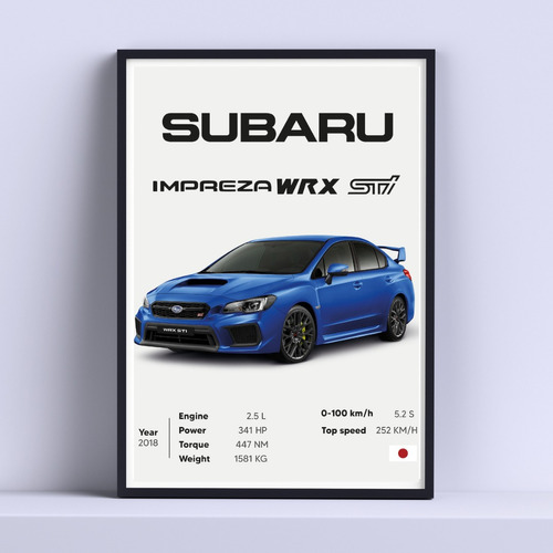 Cuadro Subaru Imaeza Wrx Auto 30x40cm List P Colgar