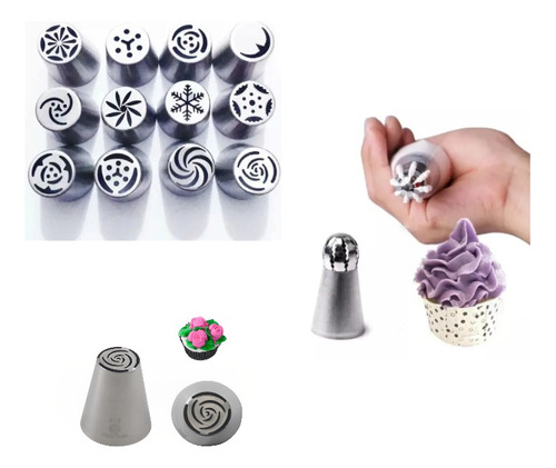 Kit Confeiteiro 12 Bicos Russos Confeitar Aço Inox Doces Tamanho Médio