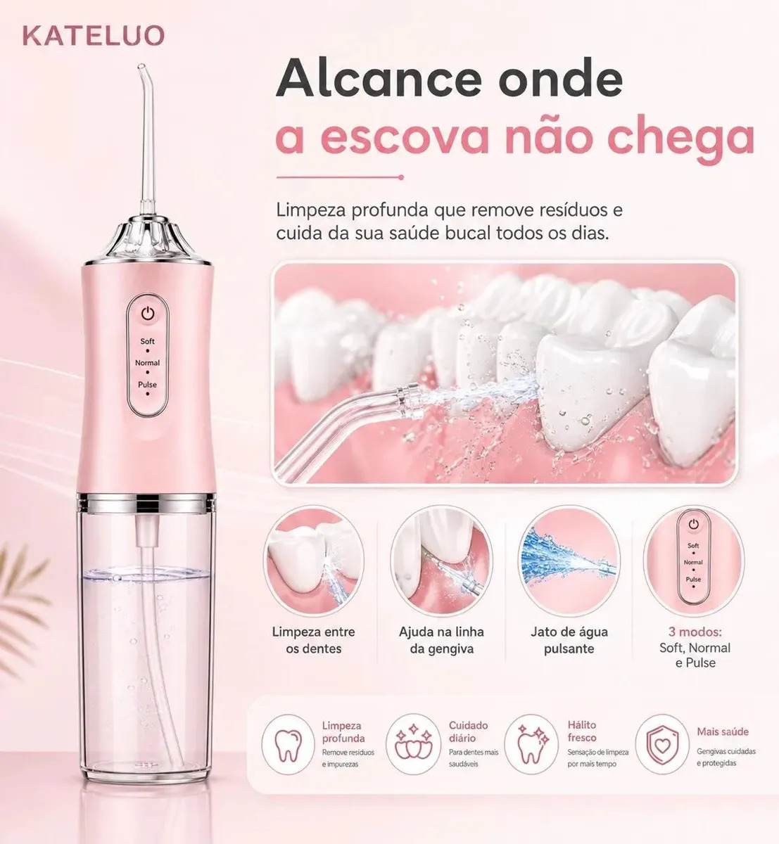 Irrigador Oral bucal Limpeza Elétrico Bivolt Portátil Dental Gengiva Jato D'água 3 Níveis De... 3