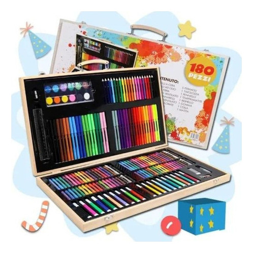 Set De Arte 180 Pcs Lapices + 2 Rollos De Dibujos Colorear