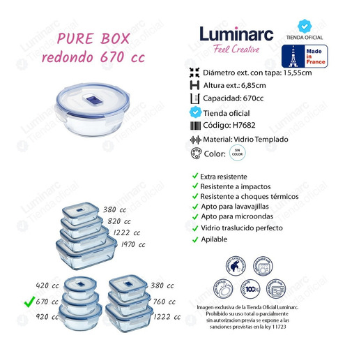 Imagen 3 de 9 de Set Contenedores Vidrio Pure Box Luminarc Tuper Vianda X5p