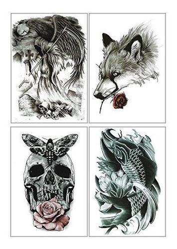 Etiquetas Adhesivas Temporales Grandes Del Tatuaje 8 Hojas P