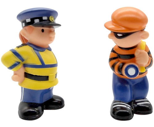 Muñecos Policias Y Ladrones Goma Set X8 Personajes Bebe Ctas