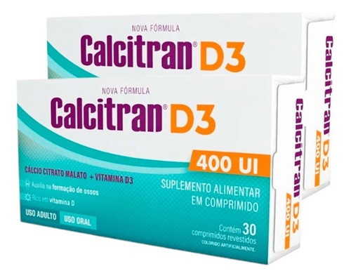 Kit 2 Calcitran D3 400ui Com 30 Comprimidos Cada