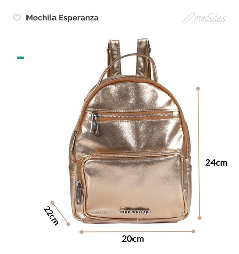 Imagen 2 de 5 de Mochila Cartera Dama Citadina Bolsillo Frontal Metalizada