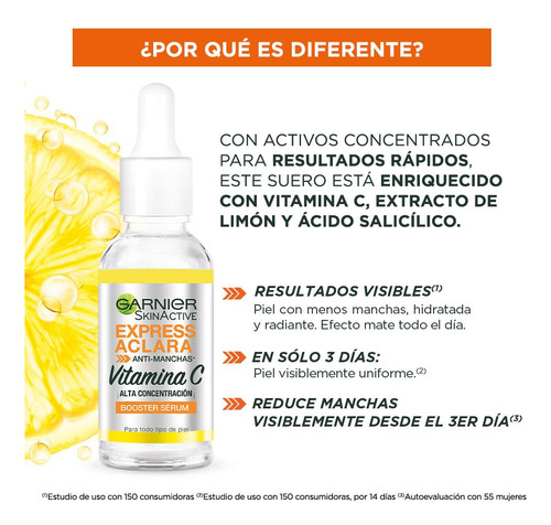 Sérum Express Aclara Booster sérum anti manchas Garnier Skin Active día/noche para todo tipo de piel de 30mL