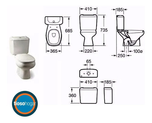 Imagen 3 de 10 de Combo Roca Monaco Inodoro Largo Deposito Doble Descarga Bide