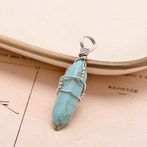 Collar Colgante De Chakra Turquesa Hexagonal Hecho A Mano