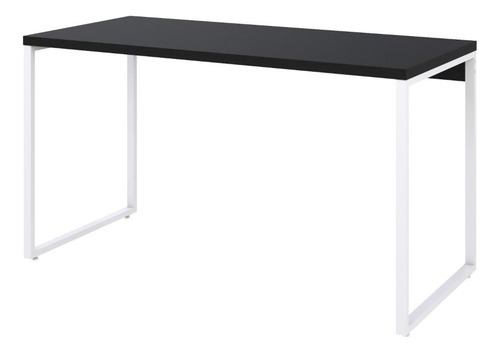 Mesa Kuadra Office 135x60x75cm Estrutura Branca Cor Preto Ônix / Est.branca
