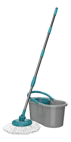 Esfregão Mop Giratorio 8 Litros Com Cesto Cabo Regulavel 360 Cor Cinza
