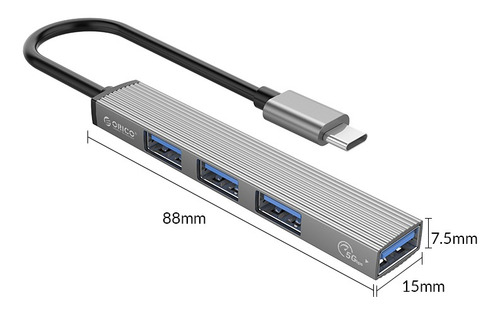 Hub De Aluminio Usb 2.0+3.0 Tipo C De 4 Puertos - Gris