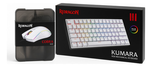 Kit Redragon - Mouse Cobra + Teclado Kumara Branco/rosa