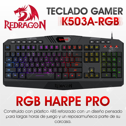 Imagen 3 de 8 de Teclado gamer Redragon Harpe Pro K503A RGB QWERTY español color negro con luz RGB
