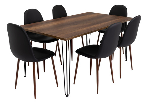  Mesa Comedor + 6 Sillas Sin Brazo - Caramelo/negro