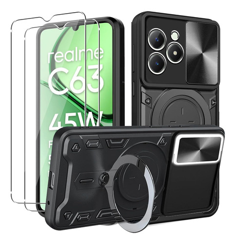 Funda Uso Rudo Carcasa Cámara Para Realme C63/c61+mica Negro Realme C63 / C61/narzo N63 4g/realme Note 60