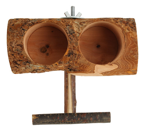 Comedero De Madera Con Forma De Jaula Natural, Doble Cuenco,