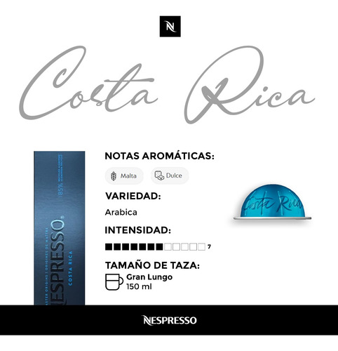 10 Cápsulas Nespresso Vertuo Gran Lungo Costa Rica