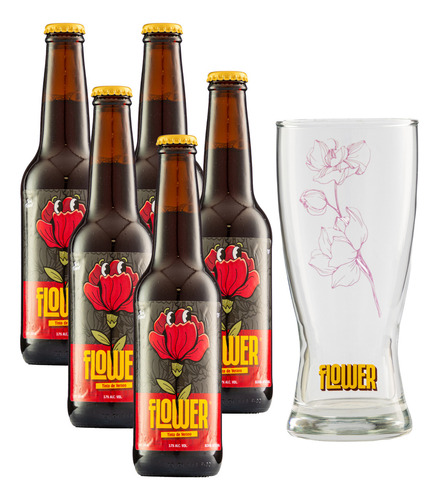 Five Pack Bebida Tinto De Verano Flower 355 Ml Con Vaso