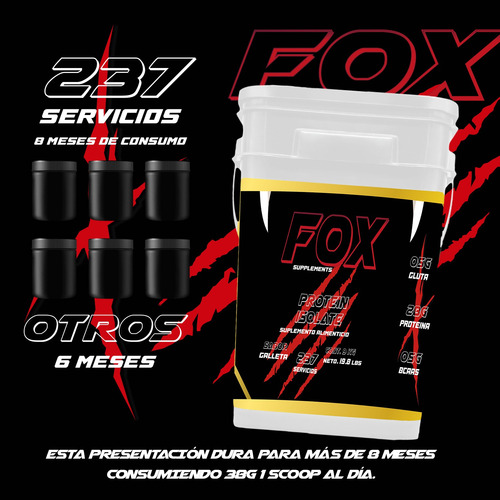 Proteína Whey Hidrolizada Isolate Fox 9kg Varios Sabores Galleta