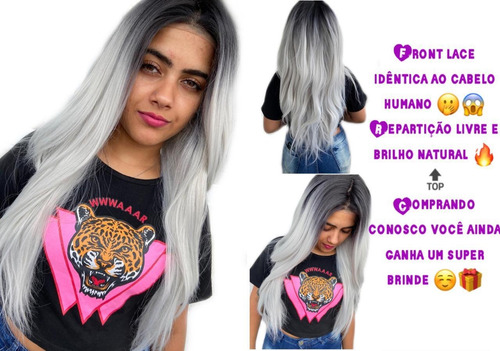 Peruca Front Lace Lisa Preta Repartição Livre 80cm + Wig Cap
