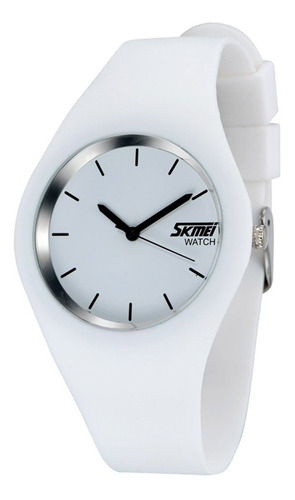 Reloj Mujer Gosasa 9068 Cuarzo 43mm Pulso Blanco En Caucho