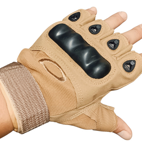Guantes Tácticos Militares Sin Dedos Gym Moto Antideslizante Marrón Claro L