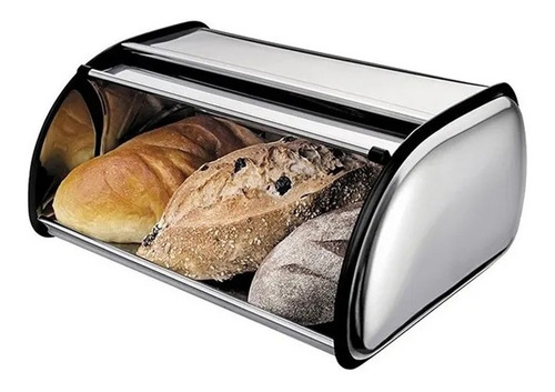 Porta Pão Em Aço Inox Brilho Ideal P/ Manter Quente Crocante Cor Prateado
