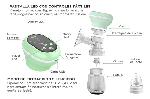 Extractor Eléctrico Sacaleche Gadnic 9 Modos Portátil 150ml