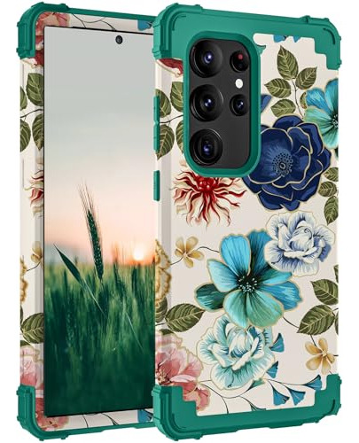 Funda Para Galaxy S24 Ultra Teal Flowers 6.8puLG Plastico Du