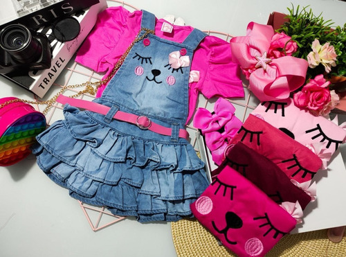 Imagem 9 de 9 de Vestido Infantil Jeans Salopete Bloguerinha Mini Diva