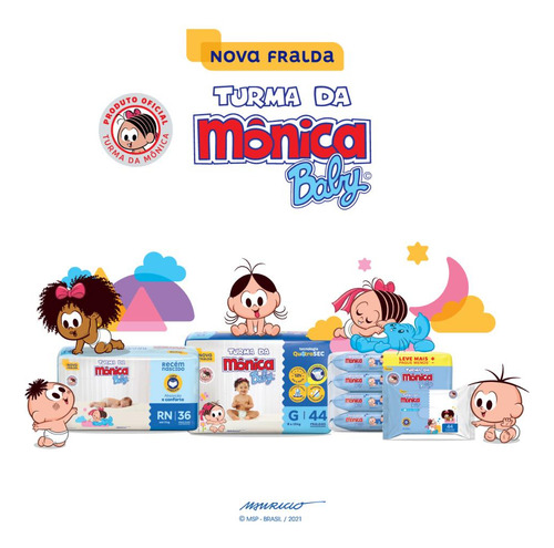 Kit 4 Fraldas Turma Da Mônica Baby Mega P Com 62un Cada