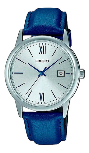 Reloj Pulsera Casio Malla De Cuero Azul Esfera Mediana Febo