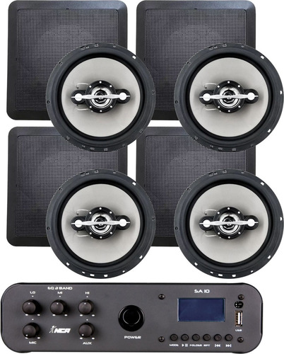 Kit Som Ambiente Sa10 + 4 Arandelas Top Escola Casa Barzinho Cor Quadrada Preta Potência De Saída Rms 30 W