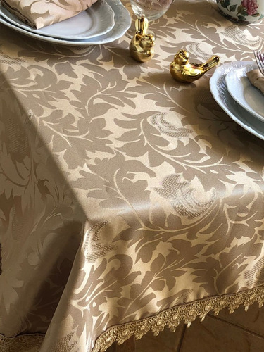 Toalha De Mesa 2,10 X2,10 Jacquard Ocre Renda Gripir+ 8guard