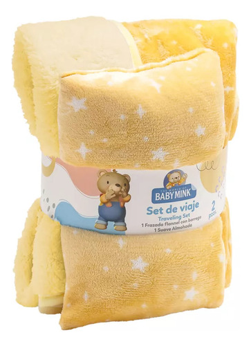 Baby Mink Set De Viaje Frazada Con Borrega Y Almohada Bebé