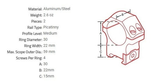 Imagen 2 de 8 de Montaje Anillas Utg Pro 30mm Medio Weaver Made Usa Rwu013015