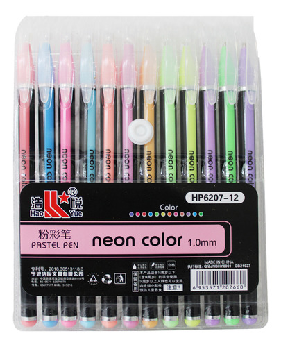 Kit 12 Pluma Tinta De Gel Escolar Tono Pastel Neon Punto 1mm