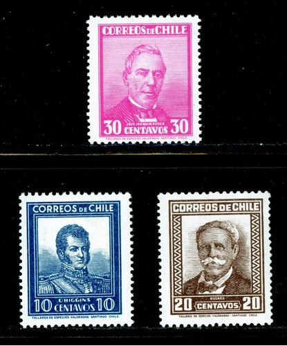 Sellos De Chile. Presidentes. Nuevos Diseños, Con Filigrana.