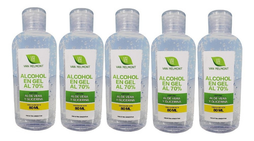Alcohol En Gel C/aloe Vera Y Glicerina Van Helmont 5 X 80 Ml Fragancia Aloe Vera Y Glicerina
