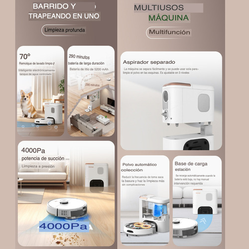 Combo Inteligente 3 En 1: Robot Aspirador Trapeador Con Autovaciado Y Aspiradora De Mascotas Profesional